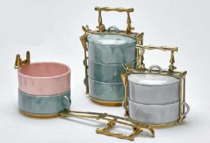 3 Pcs Decal Painted Iron Tiffin Box Set