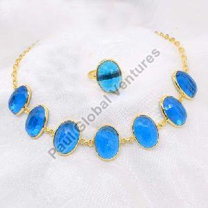 Blue Iolite Quartz Gold Plated Necklace Set