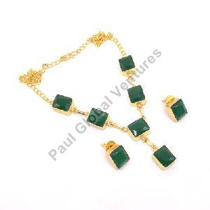 Faceted Green Onyx Gold Plated Necklace Set