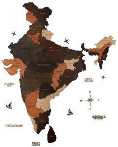 3D Wooden India Map Multicolor