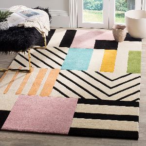 Handmade Tufted Geometric Woollen Carpet Rug for Living Room Bedroom