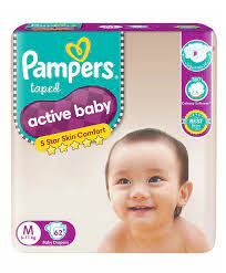 Pampers Active Baby Taped Diapers, Medium size diapers, (M) 90 count, taped style custom fit