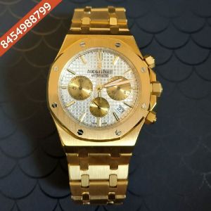 Audemars Piguet Royal Oak Chronograph Full Gold White Dial Mens Watch