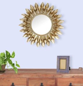 Glass And Iron Sunflower Wall Mirror