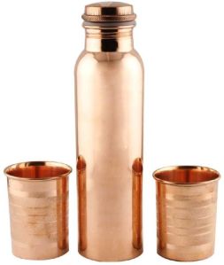 Copper Water Bottle with Glass Set