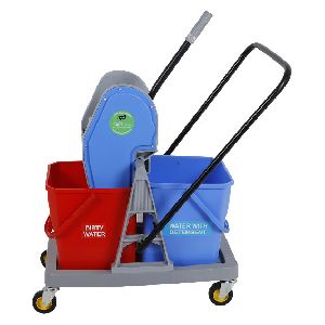36L Double Bucket Wringer and Mopping Trolley