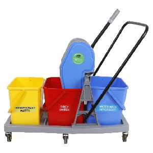 48L Triple Bucket Wringer and Mopping Trolley