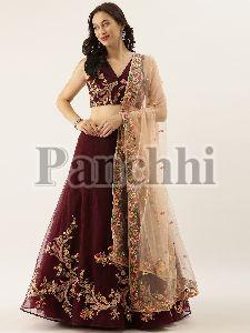 5333 Burgundy Net Thread and Stone Work Lehenga Choli