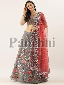 5359 Grey Net Sequins and Swarovski Stone Work Lehenga Choli