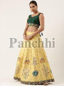 5481 Lemon Yellow Net Sequins Embroidered Lehenga Choli