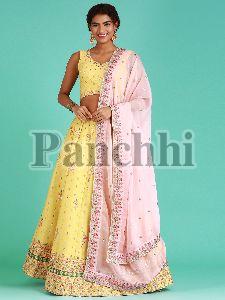 5612 Yellow Pure Silk Thread Work Lehenga Choli