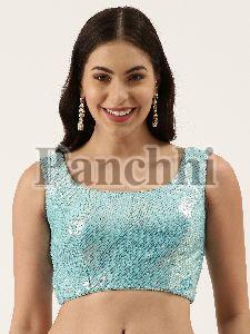 PFB 149 Turquoise Sequins Work Net Readymade Blouse