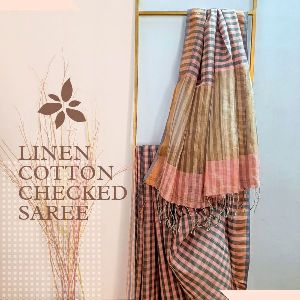 Linen Cotton Checked Saree