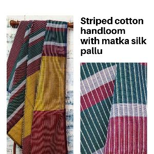 Striped Cotton Saree with Matka Silk Pallu