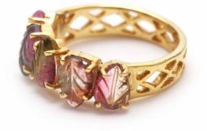 Watermelon Tourmaline Ring Leaf