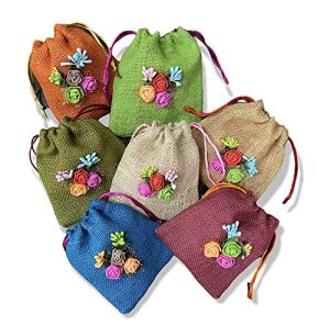 Unisex Colored Jute Potli With Multicolour Flower Jute Linen Potlis Gift Bags for Return Gifts