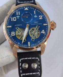 I W C Big Pilot Double Tourbillon Rose Gold Blue Dial Swiss Automatic Watch