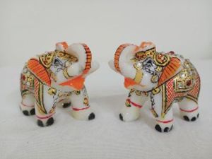 Marble Hand Painting Elephant Statue