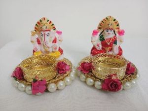 Marble Laxmi Ganesha with Tee Light Stands