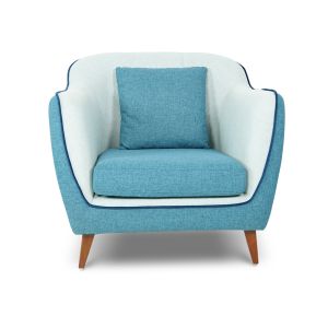 Velentina 1 Seater Sofa Set with Polyester Fabric & Posh Cushions in MoonStone Blue Colour