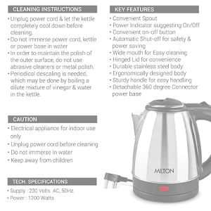 1.2L Milton Euroline Go Electro Electric Kettle