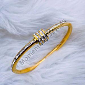 Studded Lock Cubic Zirconia 18K Gold Stainless Steel Openable Kada Bangle For Women