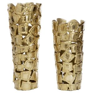 Gold Perforated Aluminium Flower Vase Set