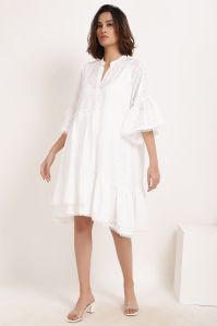 Hera Front Button Closure White Cotton Dress