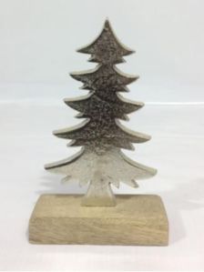 Christmas Metal Tree On Wood Base