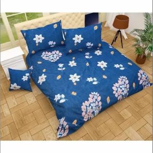 Royal Blue Polyester Blend Cotton Double Bed Sheet 