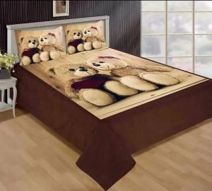 Teddy Print Velvet King Size Double Bed Sheet