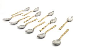 Stainless Steel Cutlery Dining Spoon with Brass Handle