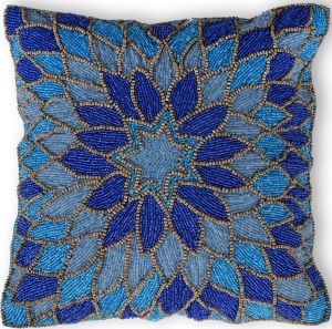Handmade Blue Floral Toss Beaded Embroidery Cushion Cover