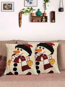 Handmade Snowman Beaded Cushion Cover