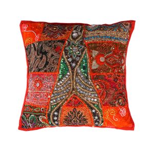 Orange Khambadia Patchwork Cushion Cover