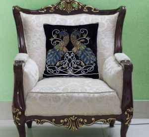 Handmade Peacock Design Beaded Cushion Cover