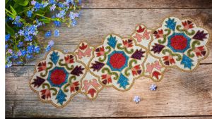 Handmade Colorful Floral Embroidered Beaded Art Table Runner