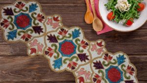 Handmade Colorful Floral Embroidered Beaded Art Table Runner