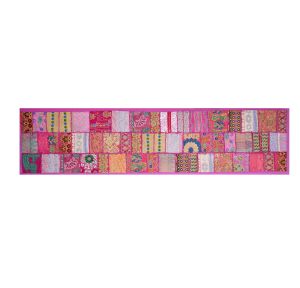 Handmade Vintage Pink Saree Patchwork Table Runner