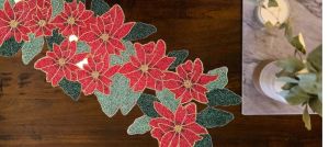 Handmade Christmas Special Flower Embroidered Beaded Table Runner
