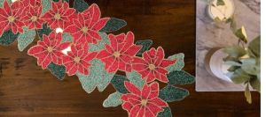 Handmade Christmas Special Flower Embroidered Beaded Table Runner