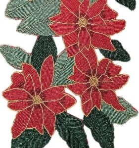 Handmade Christmas Special Flower Embroidered Beaded Table Runner