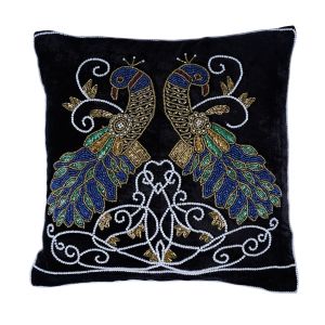 Handmade Peacock Design Beaded Cushion Cover
