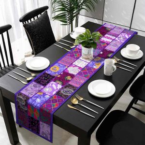 Handmade Vintage Purple Saree Patchwork Table Runner