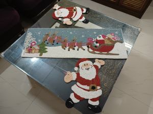 Handmade Christmas Santa On Sleigh Beaded Table Runner