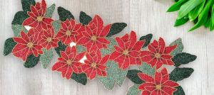Handmade Christmas Special Flower Embroidered Beaded Table Runner