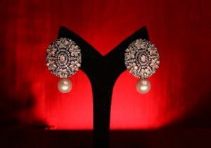 Indo Western Brass Crystal Stone Earrings