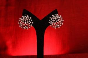 Round Women Brass Crystal Stone Earrings