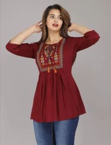 Ladies Maroon Embroidered Top