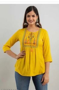 ladies yellow embroidery top